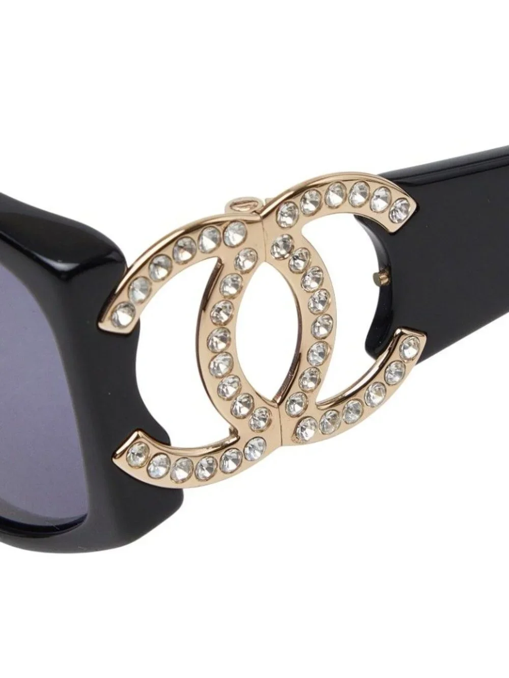 Chanel CC Logo Sunglasses Black Gold Acetate Rhinestone Eyewear